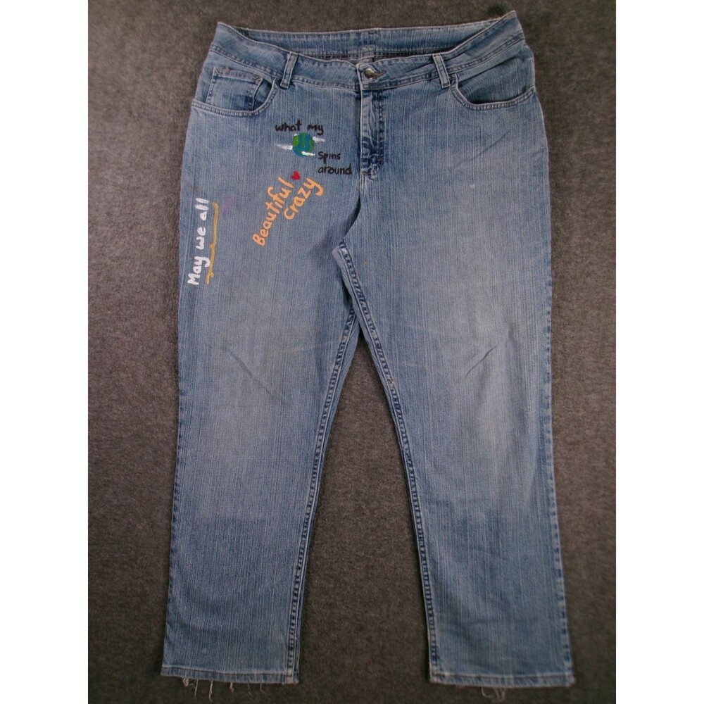 Lee Jeans Womens 20W Blue Relaxed Fit Straight Leg Light Wash Paint Hippy Y2K